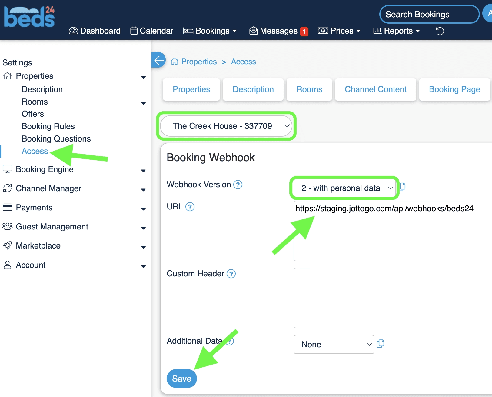 Configure booking updates in Beds24