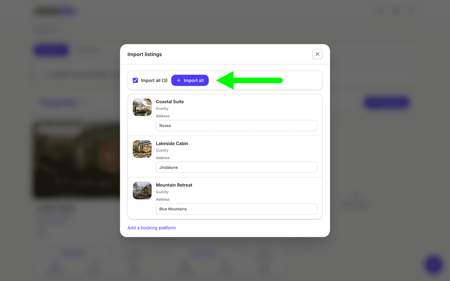 Select the listings to import