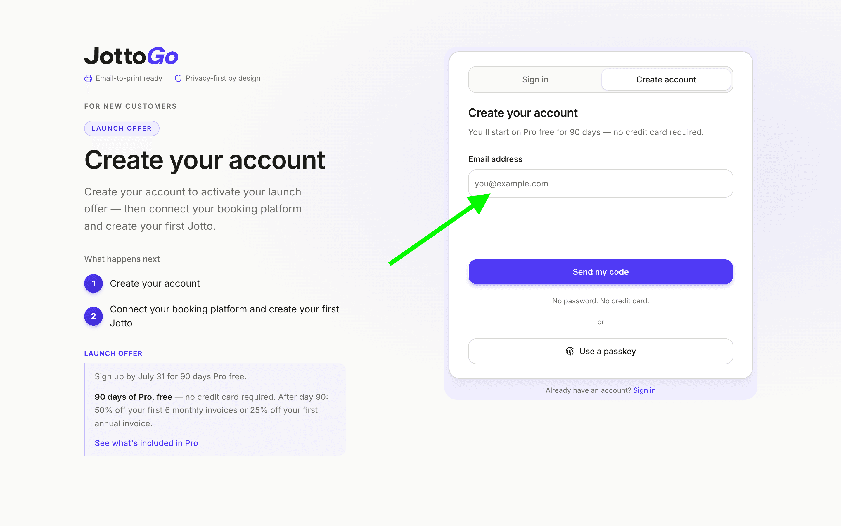 Create or sign in to JottoGo